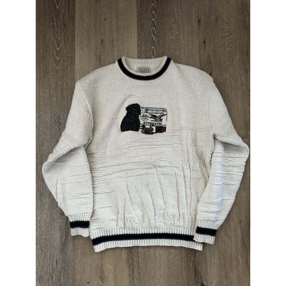 VTG St Johns bay Duck Hunting Sweater Men M Cotton Retriever Graphic Made In USA